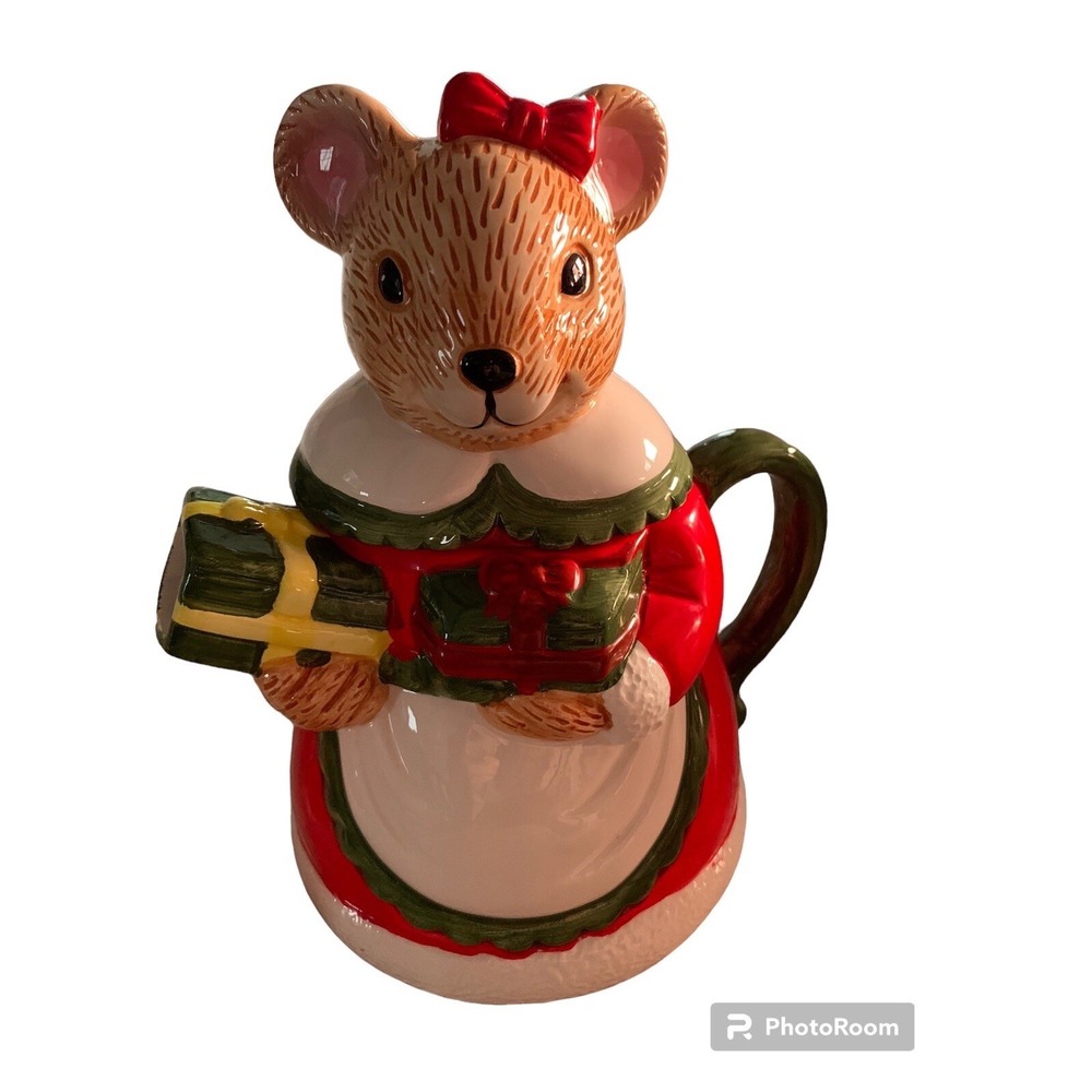 Vintage Mrs Christmas Mouse Tea Pot With Sugar And Creamer - Picture 6 of 8